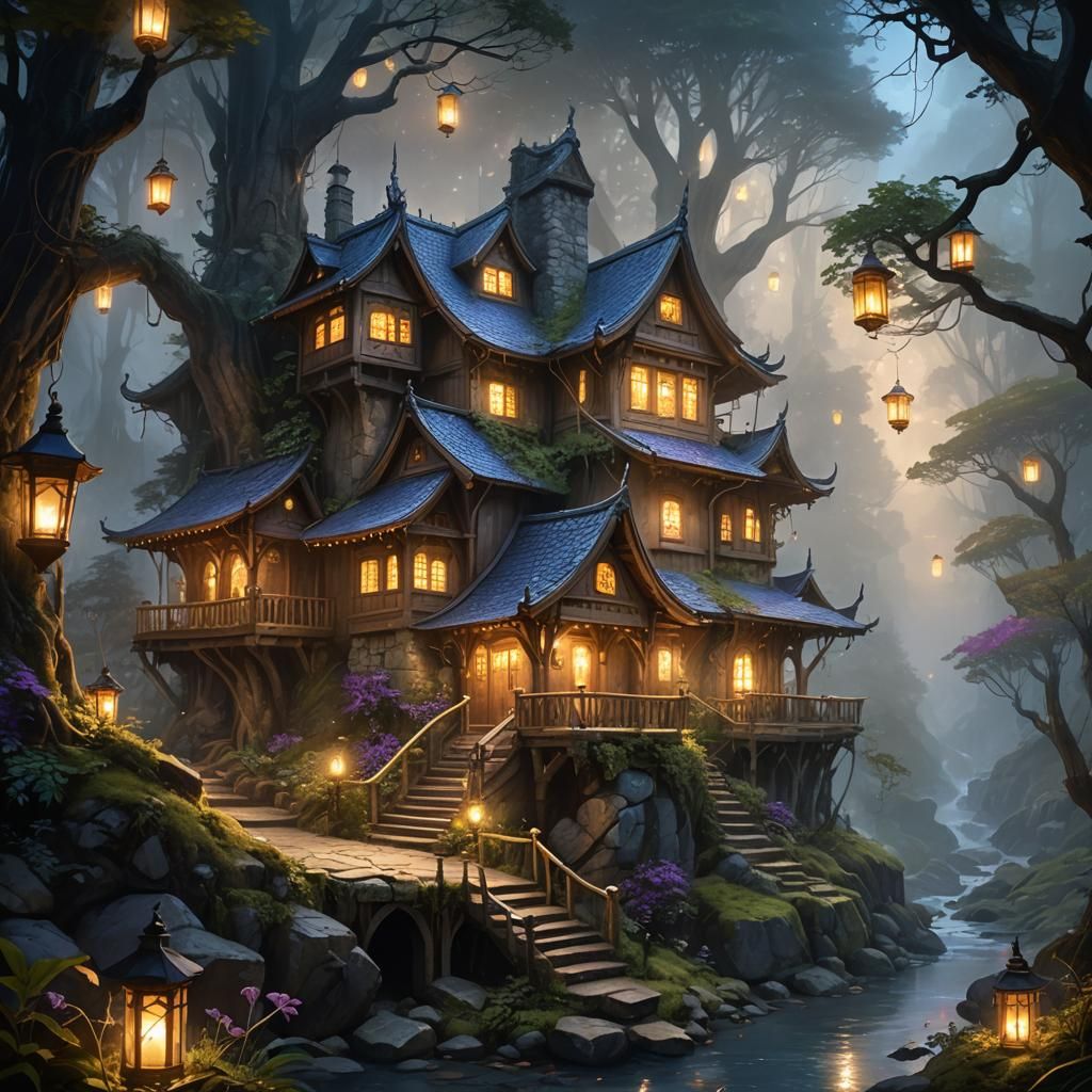 Mystical Mountain House in Lush Forest