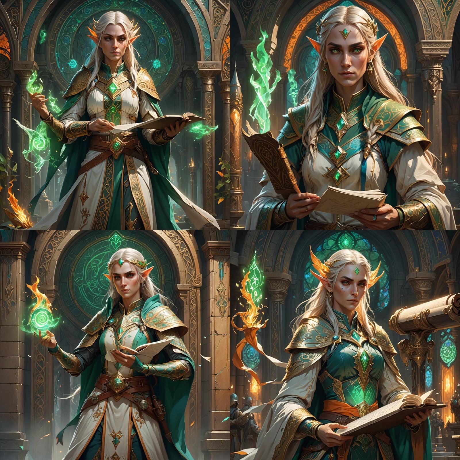 High Elf Cleric with Scroll: Detailed Fantasy Art