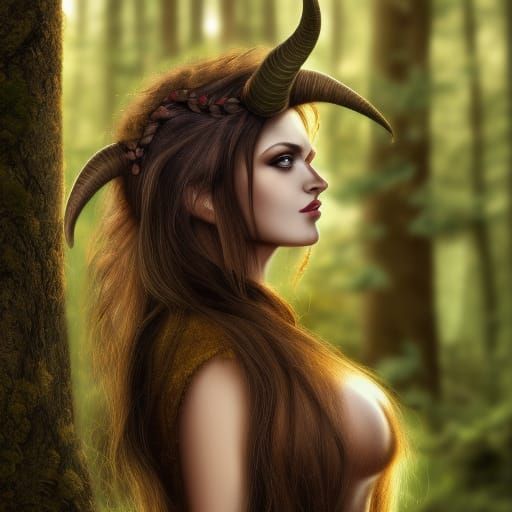 Elegant Female Satyr Portrait in Forest Setting
