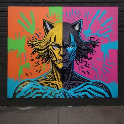 Cat-Human Hybrid in Graffiti Art Style