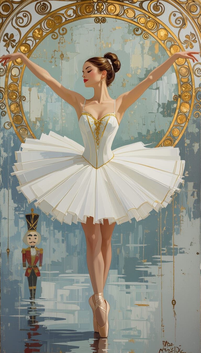 Ballerina in White Tutu with Gold Accents