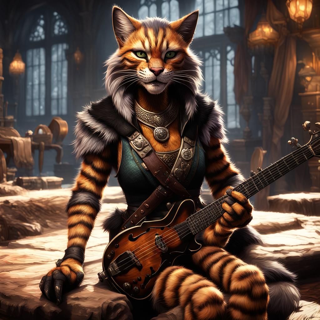 Khajiit Woman with Banjo: Digital Comic Book Art