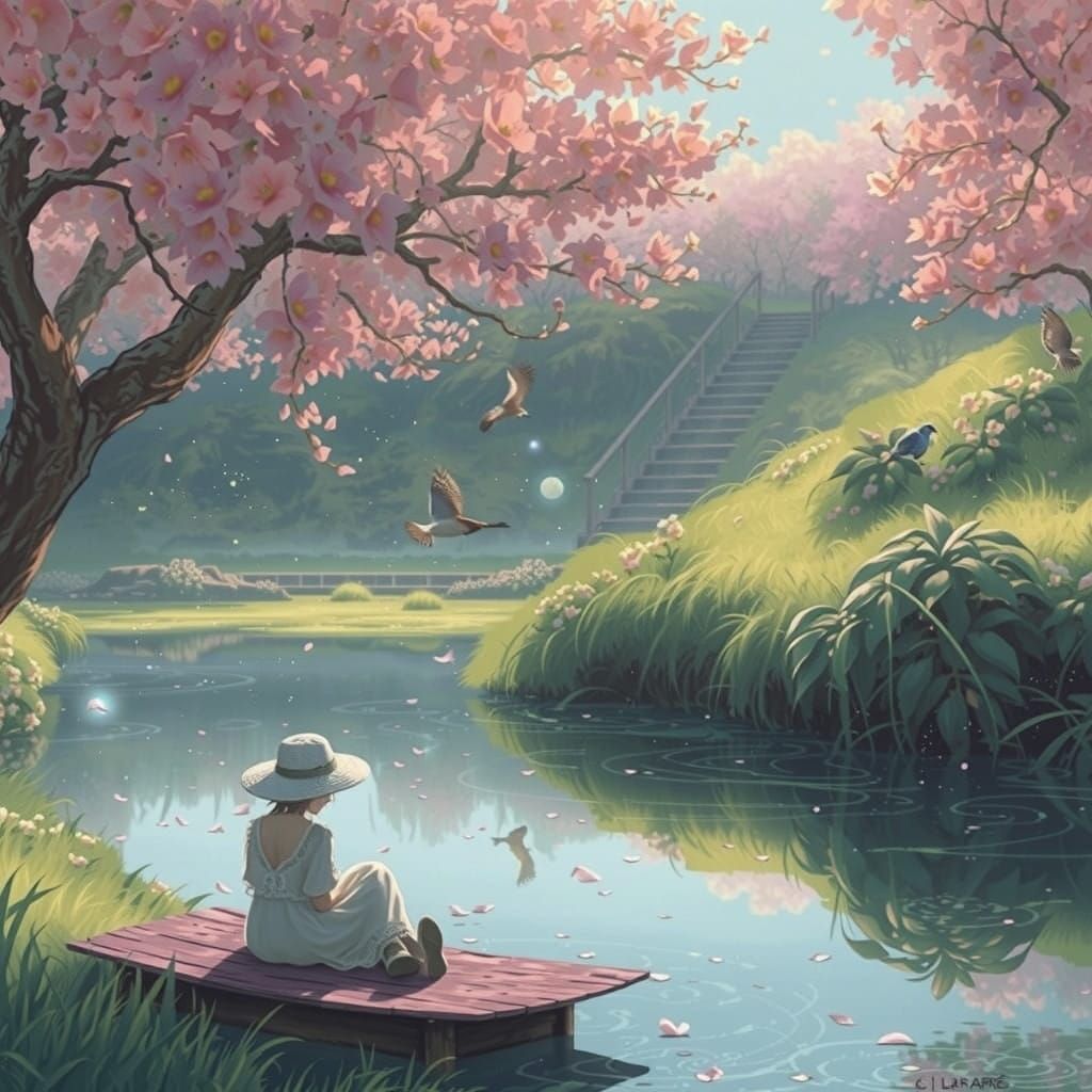 Ethereal Garden Scene in Whimsical, Dreamy Style