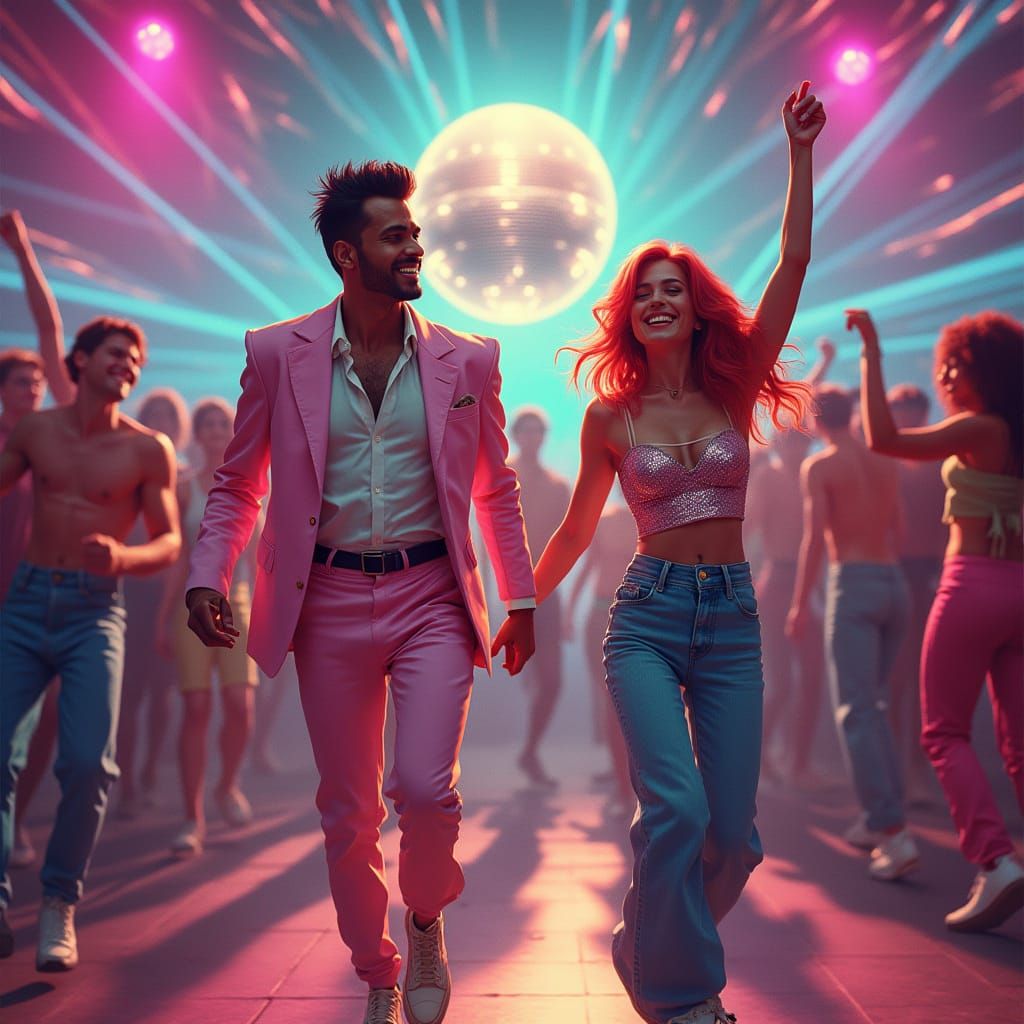 Electric 80s Dance Club Euphoria in Vibrant Neon
