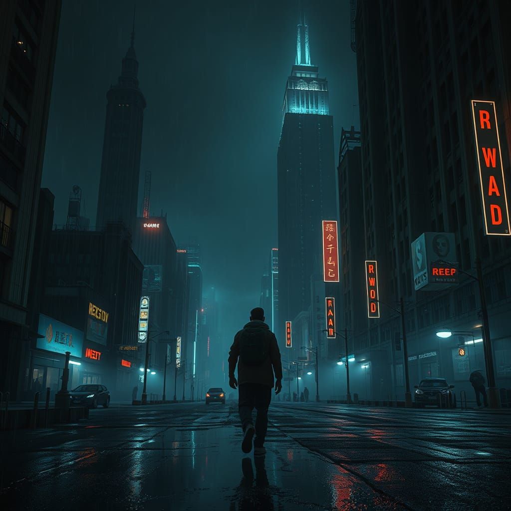 Gritty Post-Apocalyptic Cityscape at Night