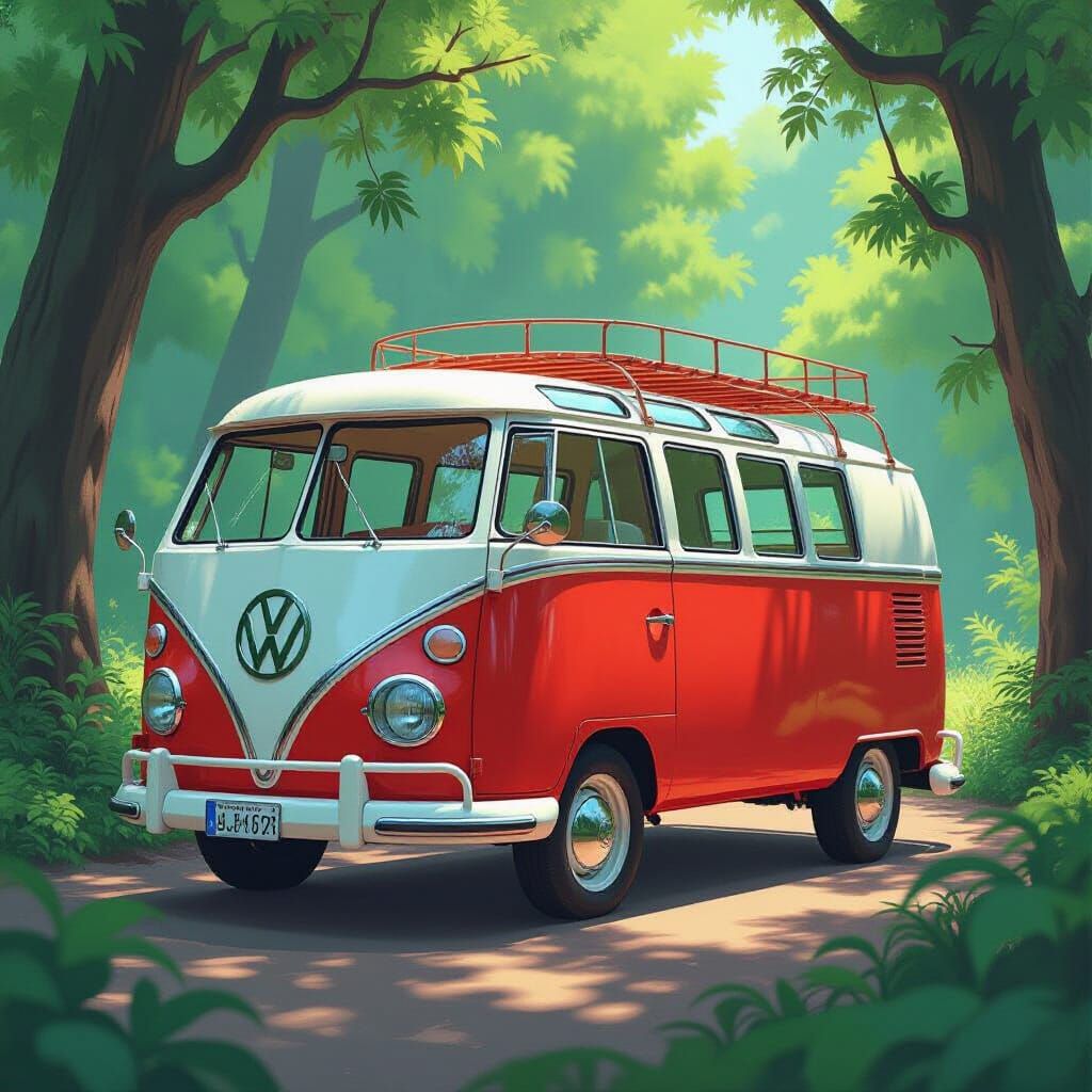 Vibrant Volkswagen Bus in Retro-Futuristic Style