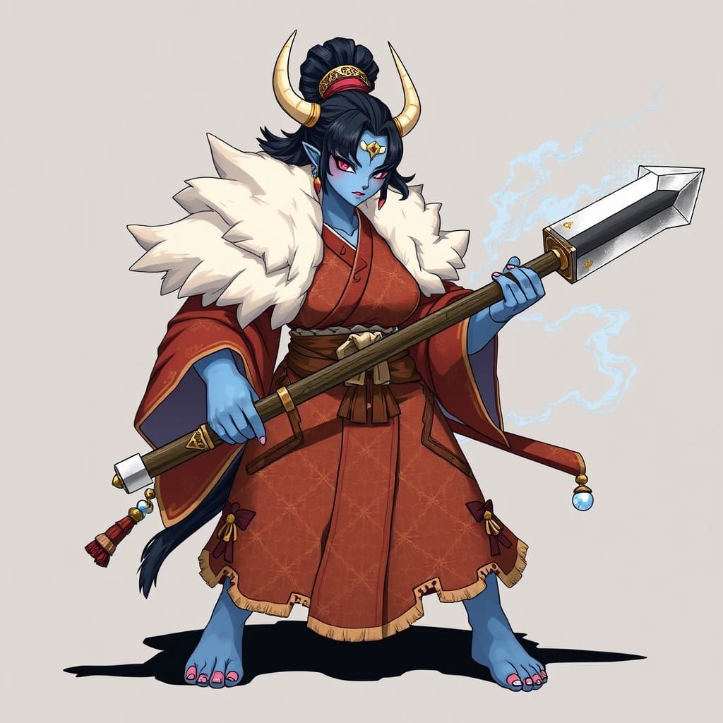 Blue Oni Ogre with Kanabo in Anime Style
