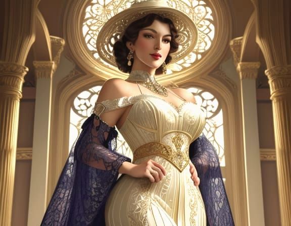 Elegant Lace Woman in Art Nouveau Style