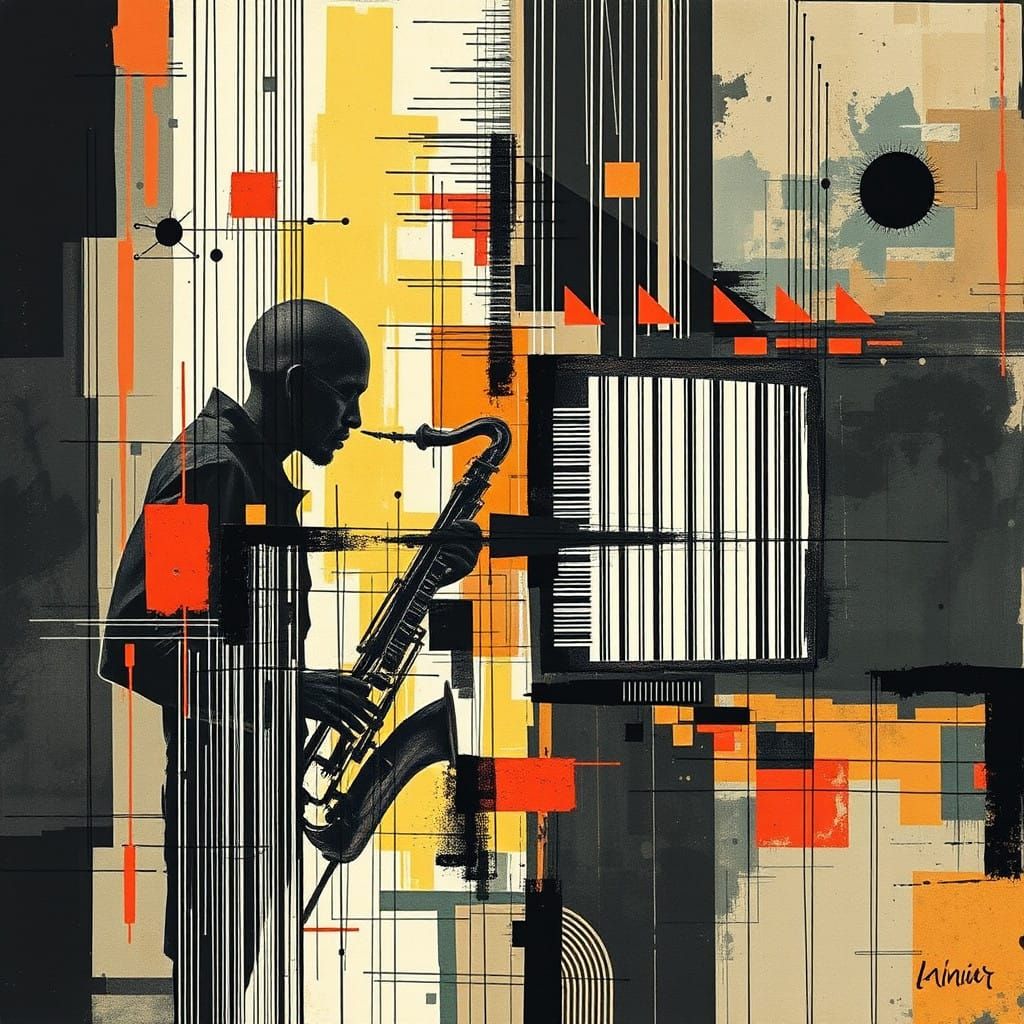 Glitchy Jazz Abstraction in Khokhloma Style