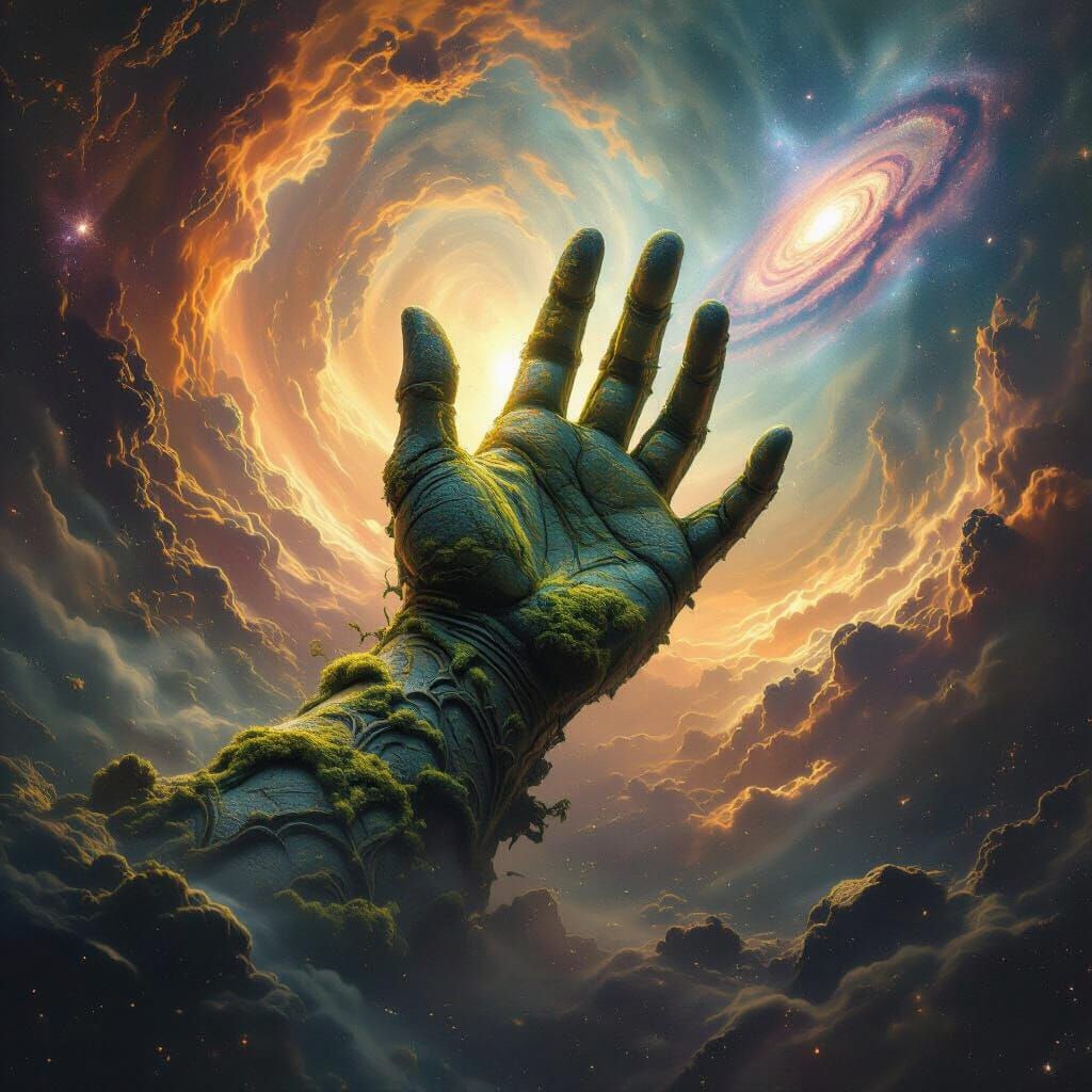 Cosmic Hand Emerging from Starlight Vortex