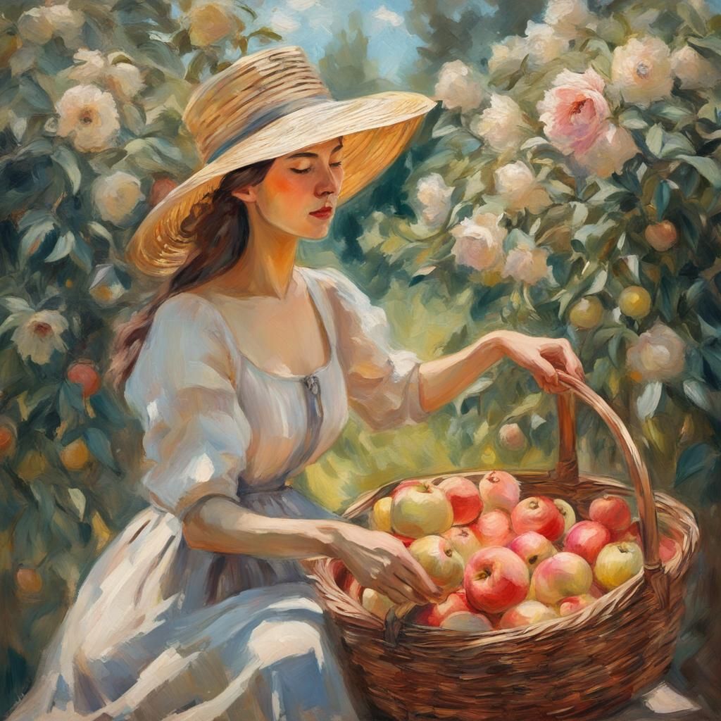 Girl Gathering Apples: Impressionistic Expressionism
