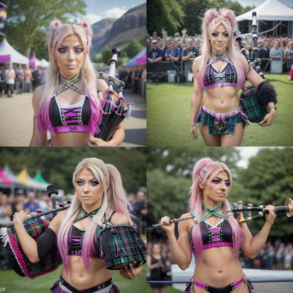 Woman in Bikini Plays Bagpipes at Scottish Festival