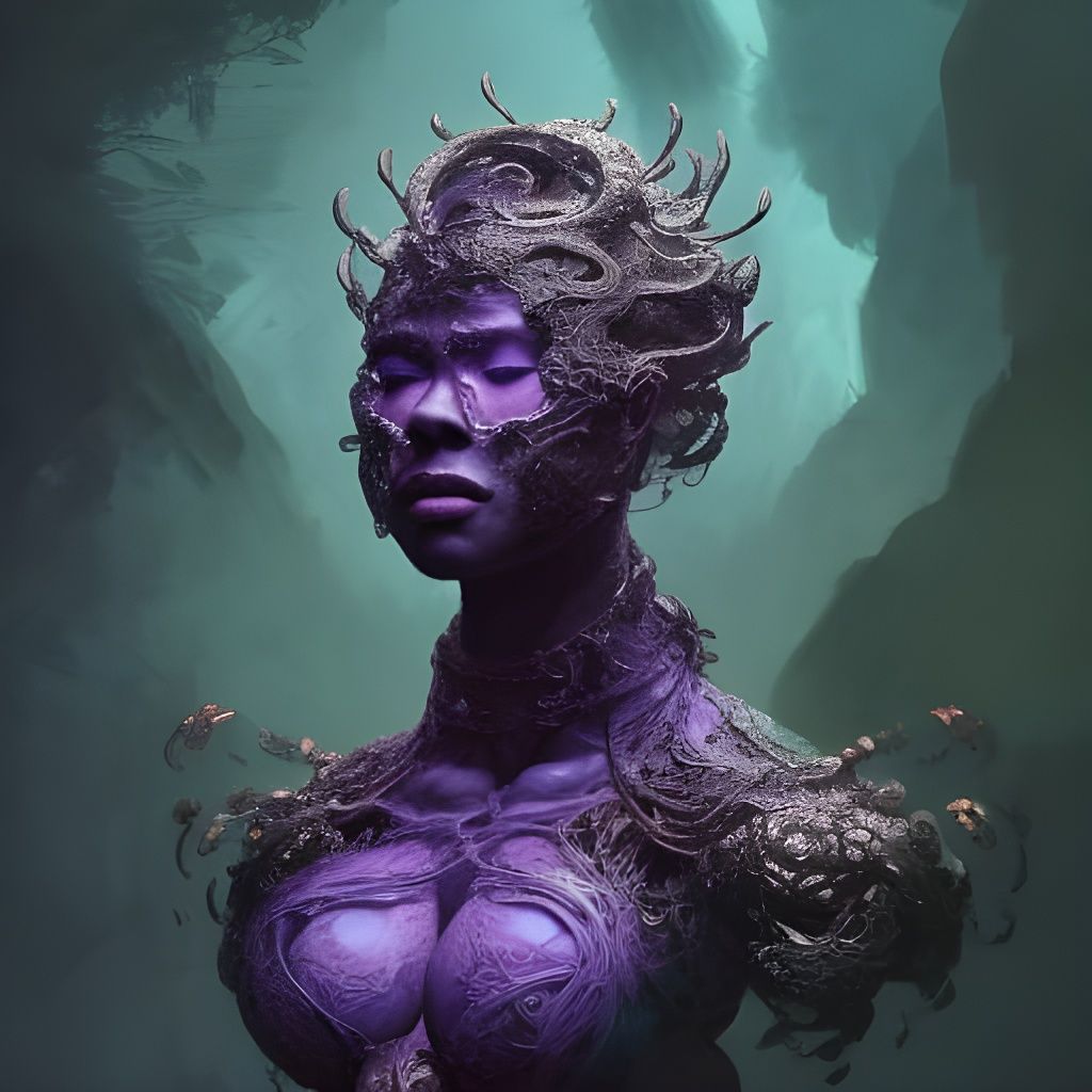 Obsidian Golem: Intricate Filigree Face Portrait