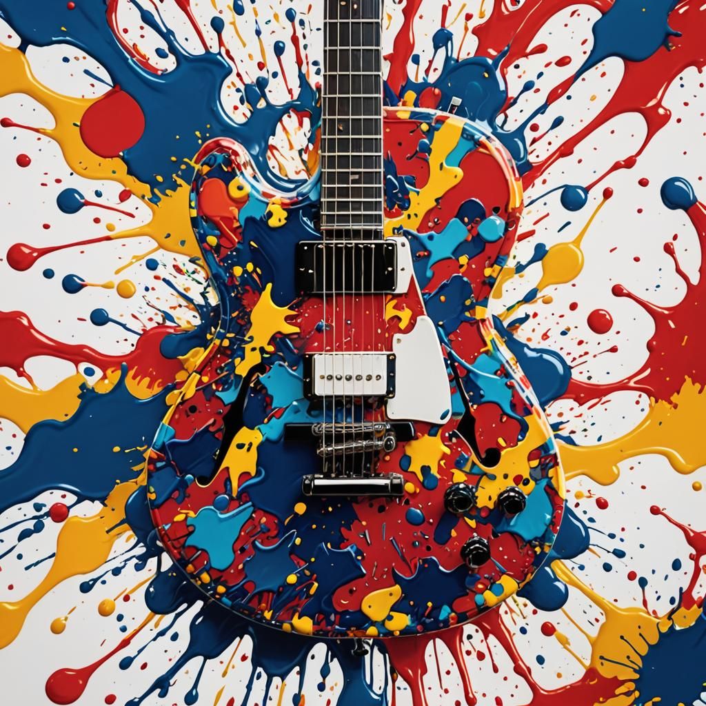 Abstract Expressionist Ink Guitar Splatter in Macro