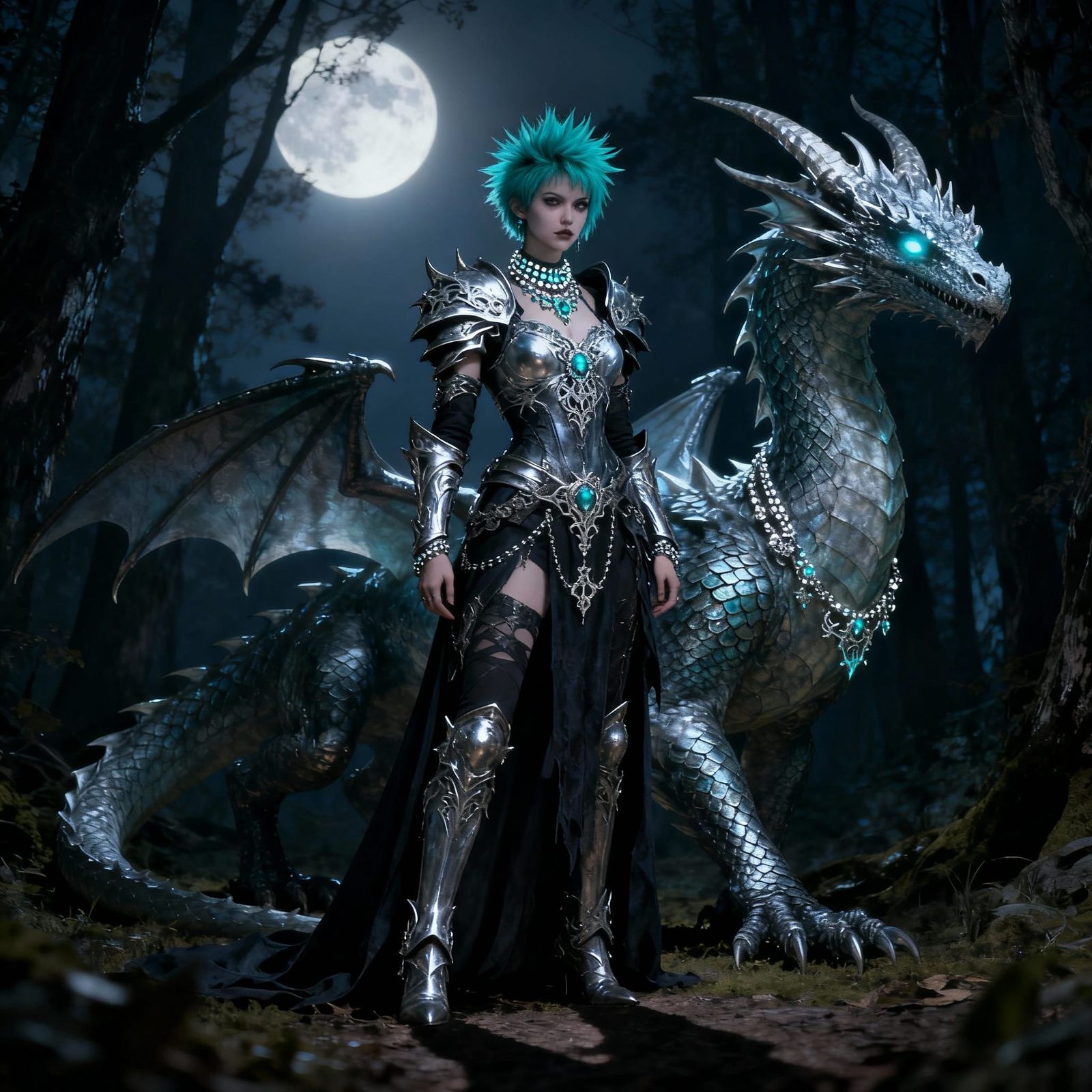 Gothic Warrior in Forest with Dragon Companion