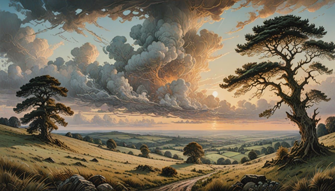 Ethereal English Countryside in Gouache Style