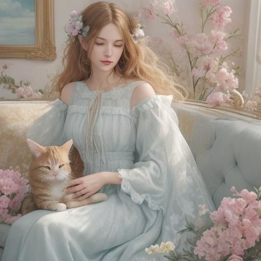 Woman and Cat in Whimsical Expressionist Style