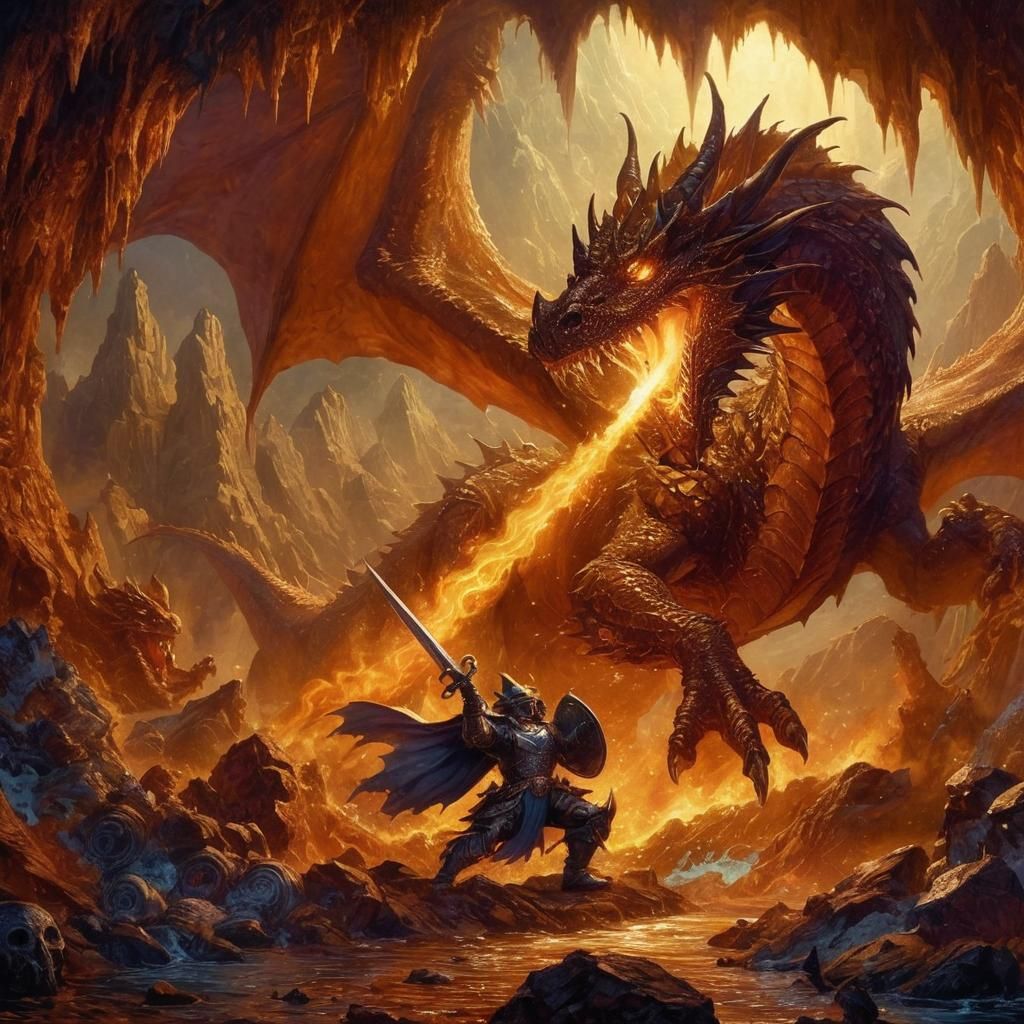 Copper Dragon's Acid Breath in Classic Fantasy Art