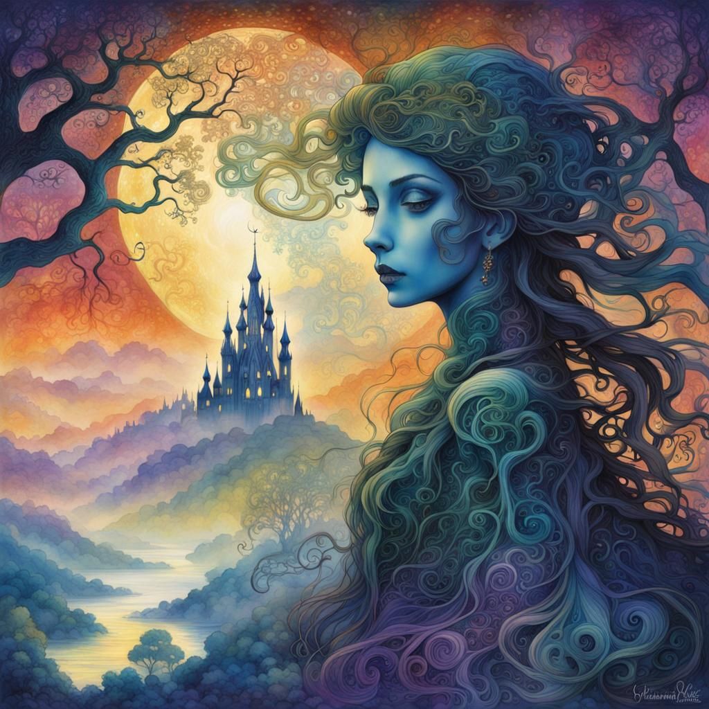 Art Nouveau Celtic Banshee Silhouette in Ethereal Style