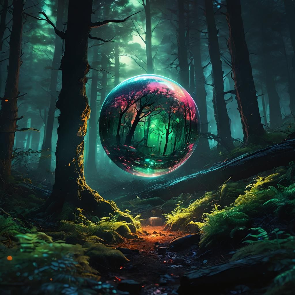 Glowing Orb in Ancient Forest: Electric Concept Art