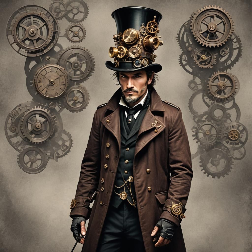 Steampunk Gentleman with Top Hat and Gears