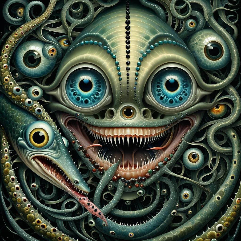 Surreal Eel with Fish Eyes Digital Painting