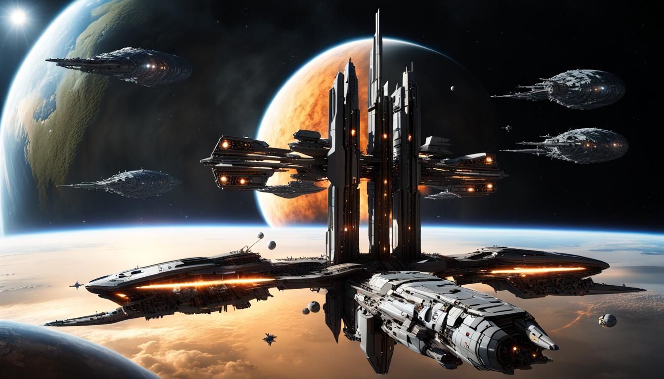 Immense Space Battle Station Defending Itself