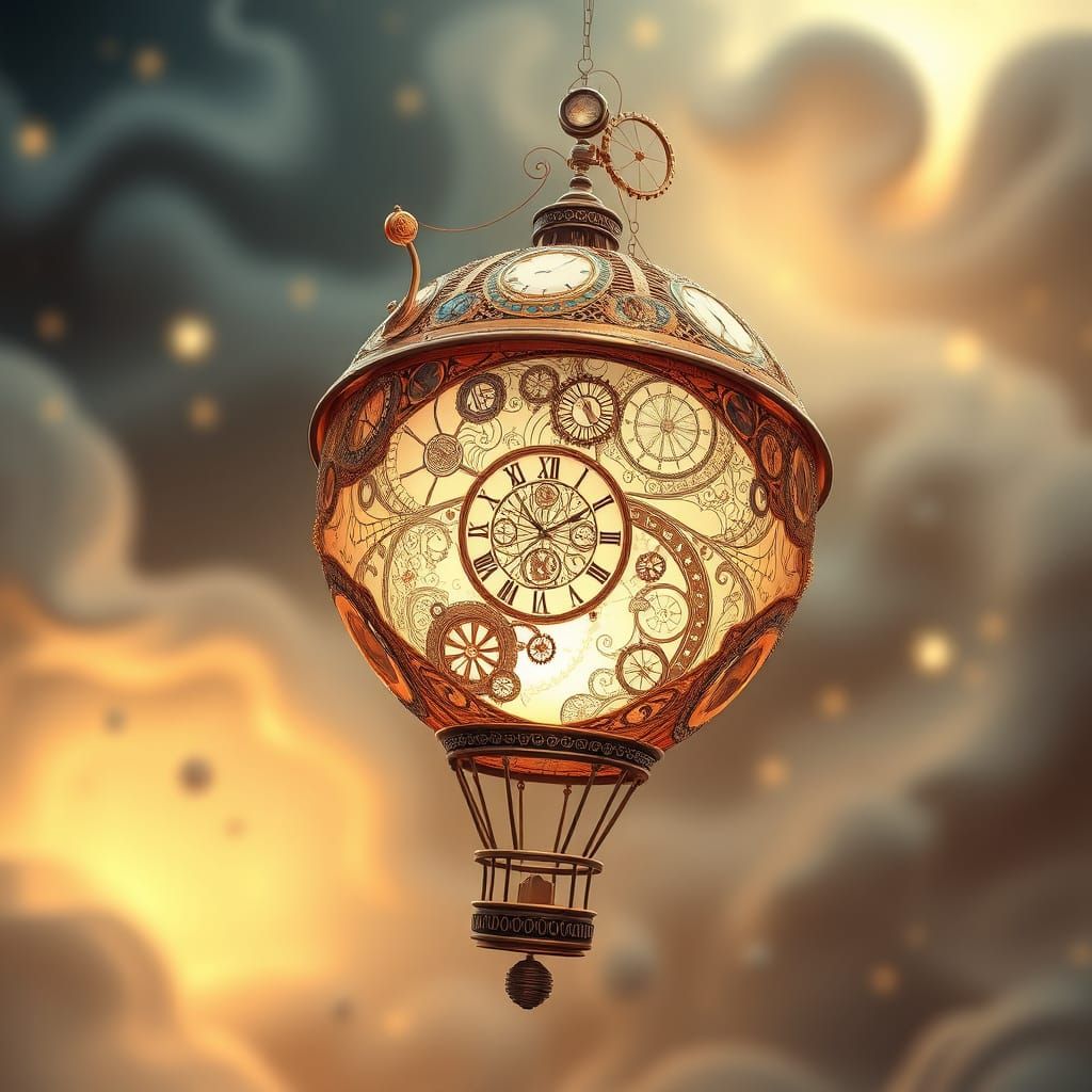 Time-Traveling Steampunk Balloon in Whimsical, Futuristic St...