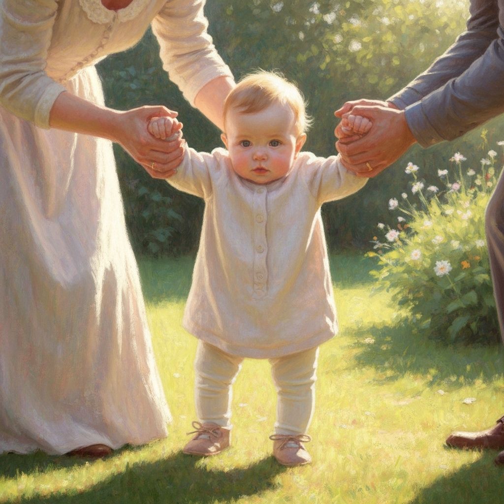 Infant's First Steps in Impressionistic Pastel Colors