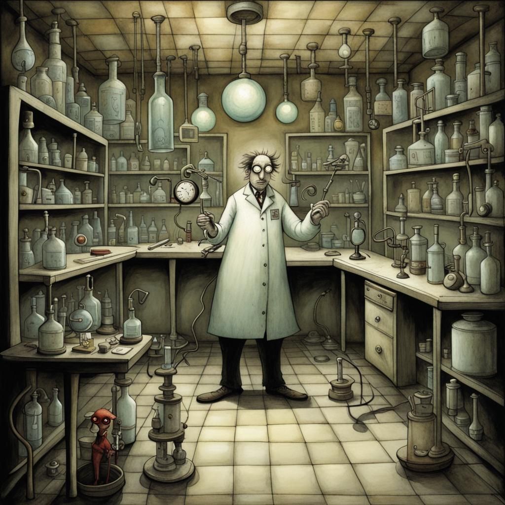 Mad Scientist in Laboratory: Gothic Illustration