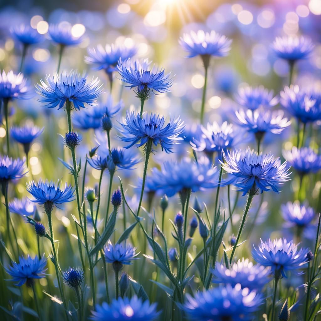 Field of Cornflowers with Iridescent Bokeh