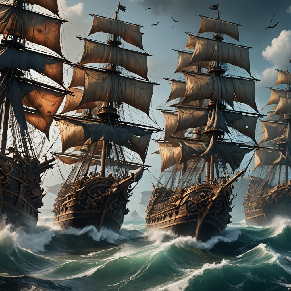 Fantastical Pirate Ships Engage in Epic Sea Battle