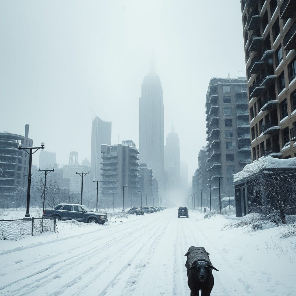 Bleak Post-Apocalyptic Winter Landscape in Frosty Desertion