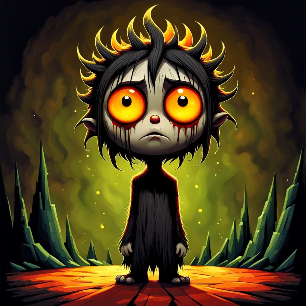 Chibi Character Displaying Melancholy in Surreal Style
