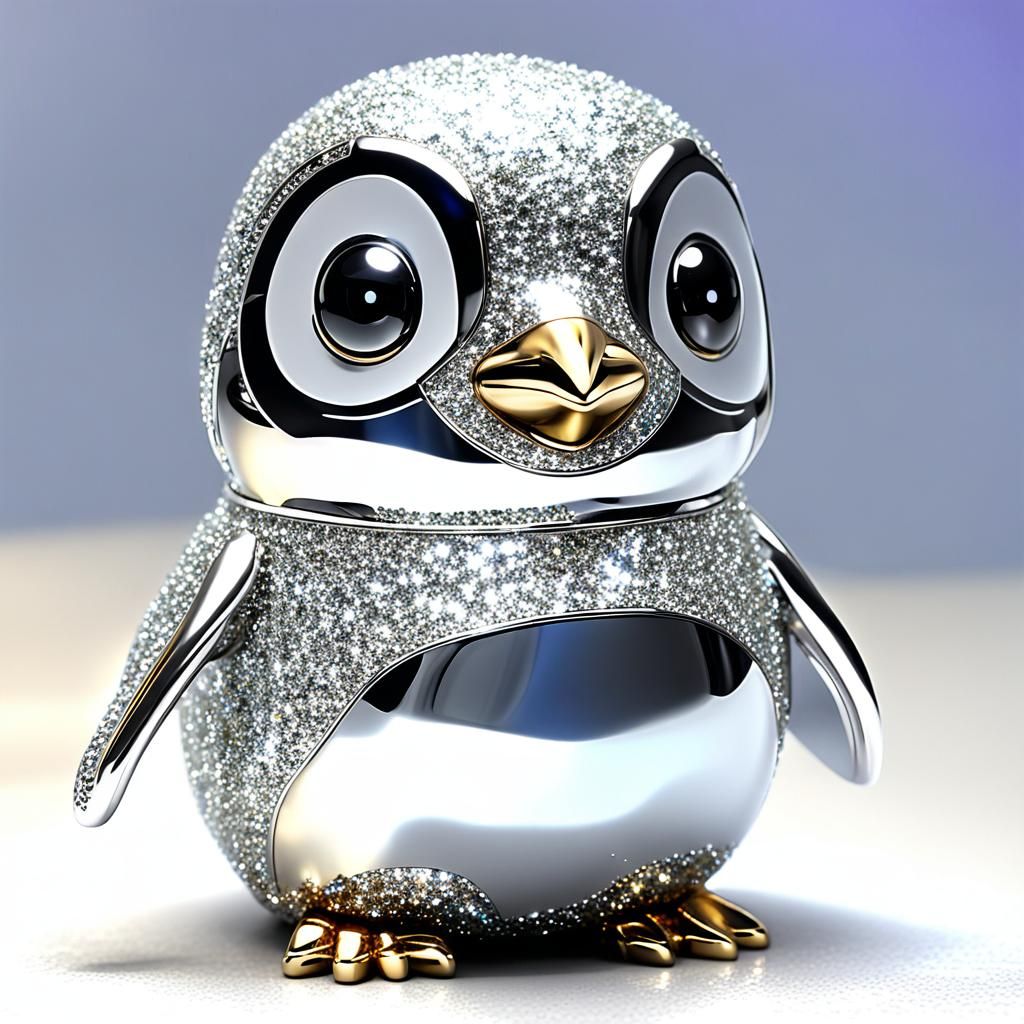 Silver Penguin Statue in Foil Display Box