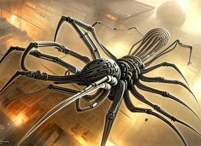 Post-Apocalyptic Metal Spider in Hyperrealism
