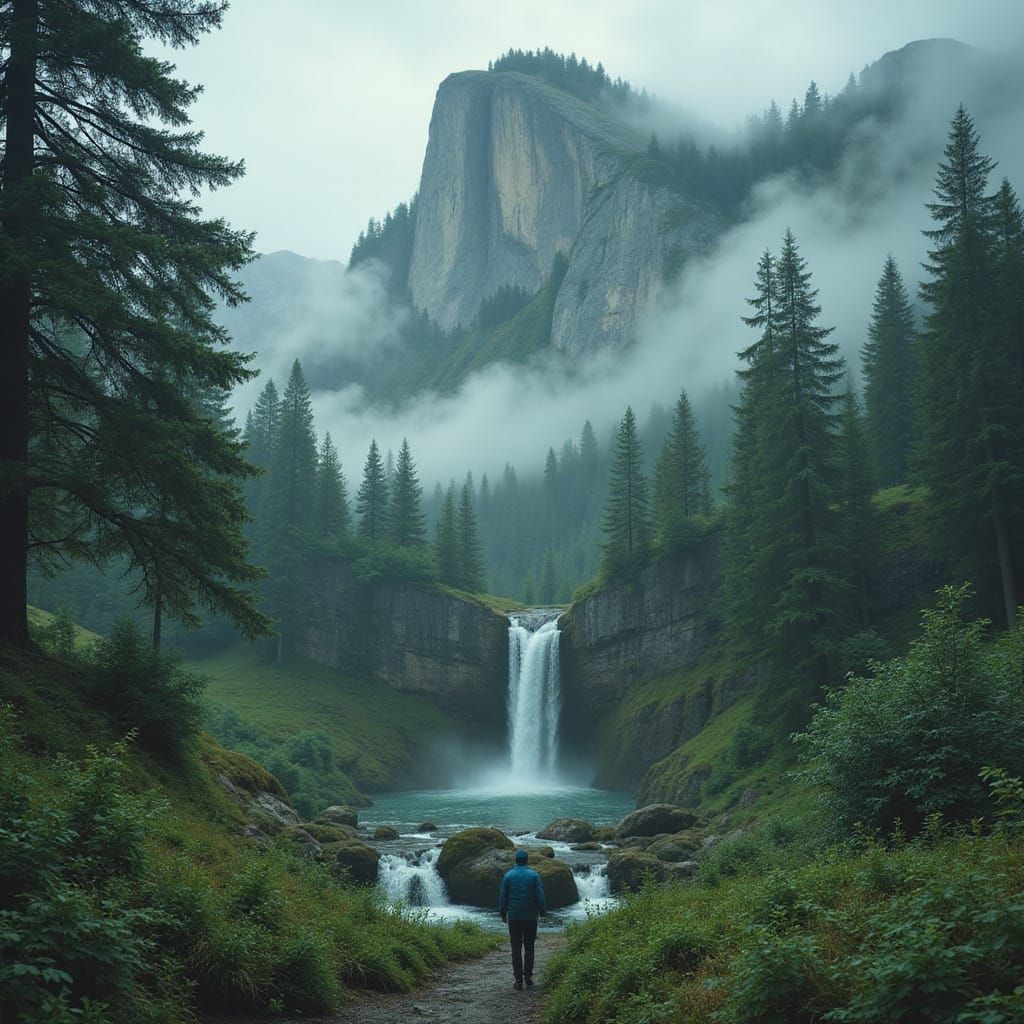 Lush Jyläqua Mountain with Waterfalls, Digital Painting
