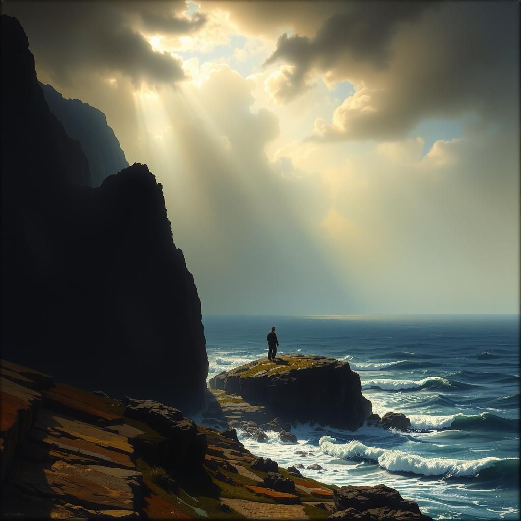 Dramatic Landscape Painting in Impressionist Style