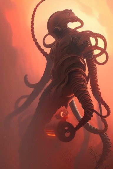 Giant Squid Robot Warrior in Hyperrealistic Digital Art