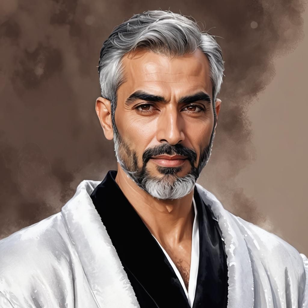 Silver Bearded Man in Alcohol Ink Style Portrait