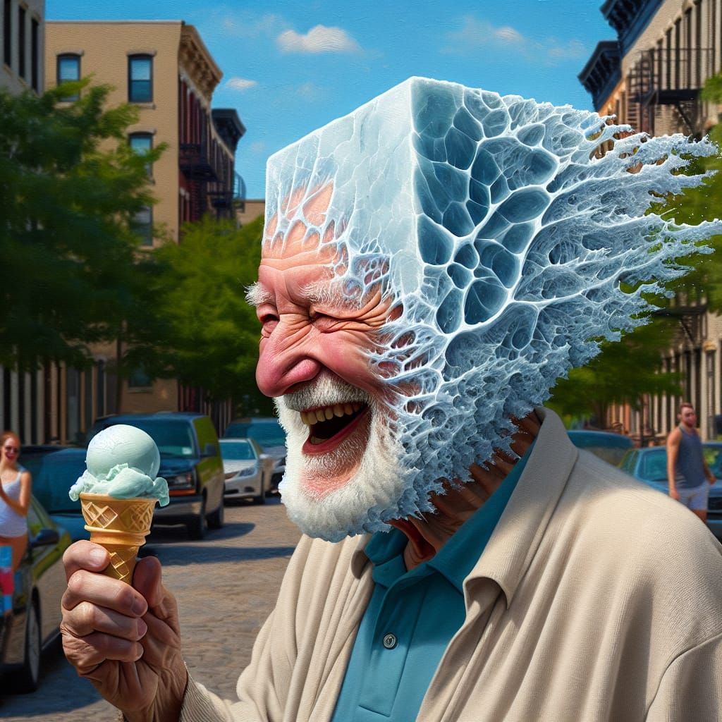 Surreal Portrait: Man with Ice Block Head