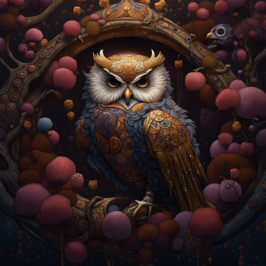 Owl Among Cherry Blossoms: Fantasy Art