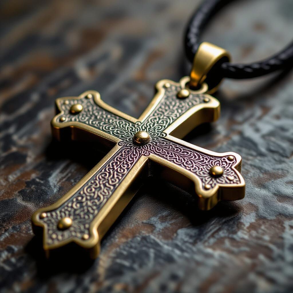Templar Knight's Cross Pendant: Hammered Aluminum & Brass