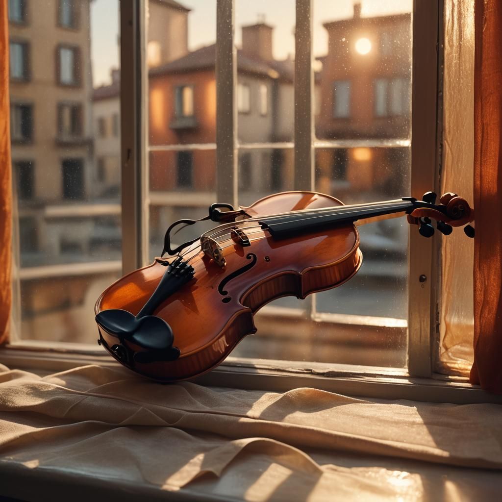 Murano Glass Violin in Golden Sunset Light
