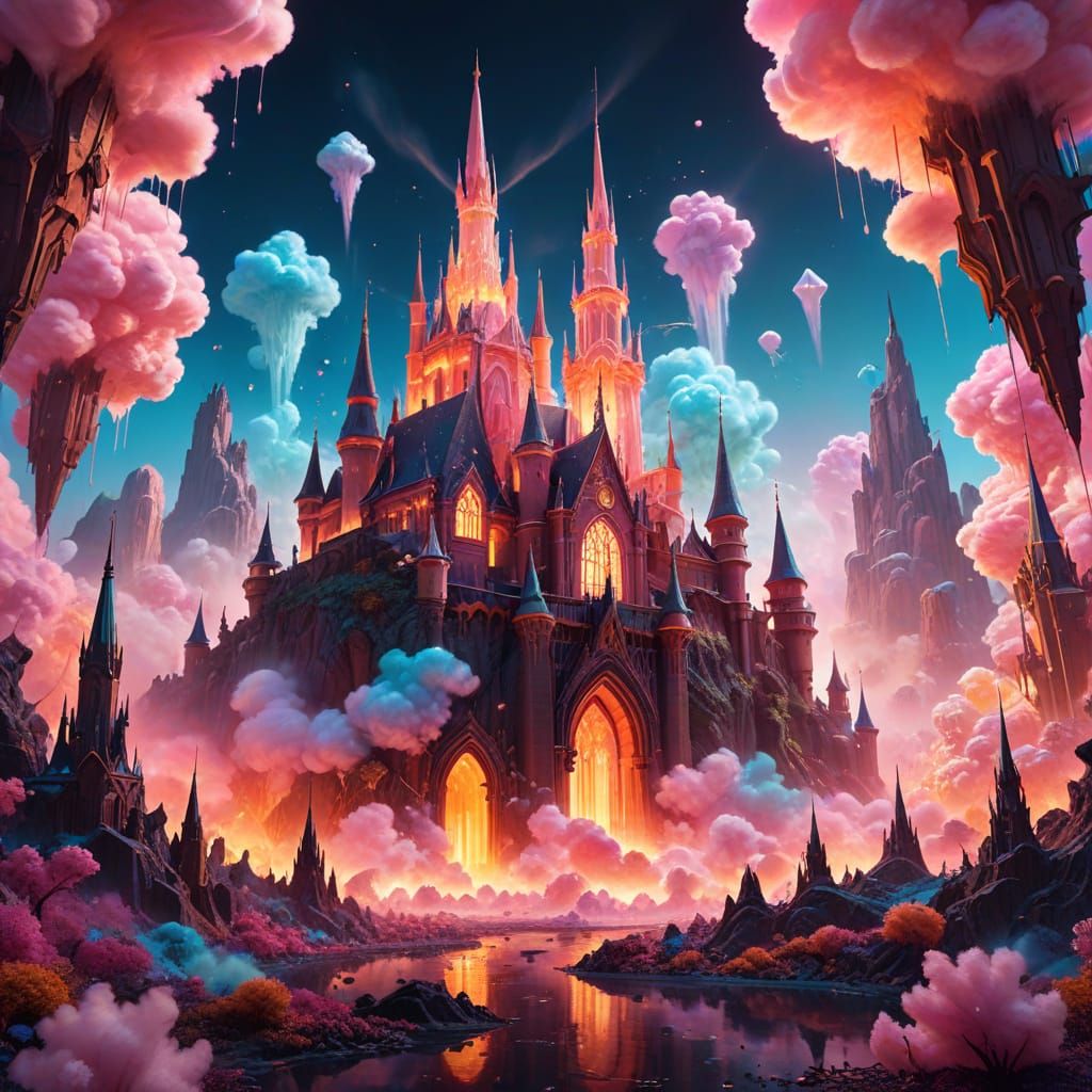 Vibrant Cotton Candy Utopia Landscape in Fauvist Style