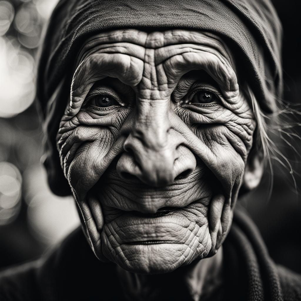 Smiling Old Woman Portrait in Ambient Light