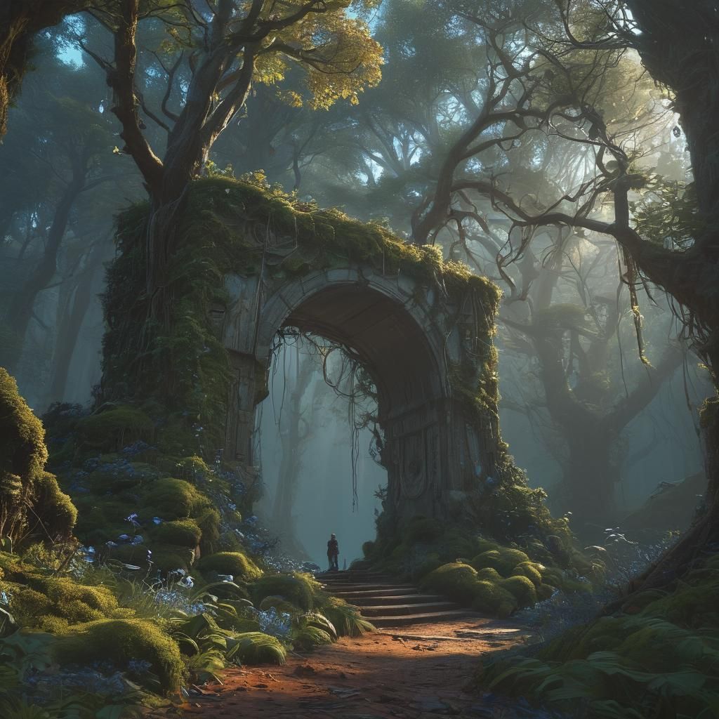 Mystical Creature Emerges from Forest Portal