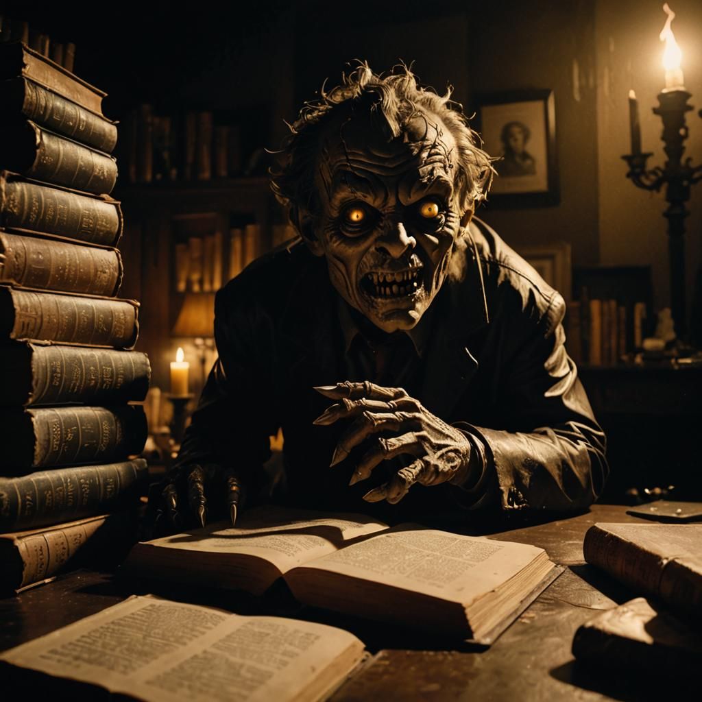 Beksinski-Inspired Creature Hiding in Gothic Dark Academia R...