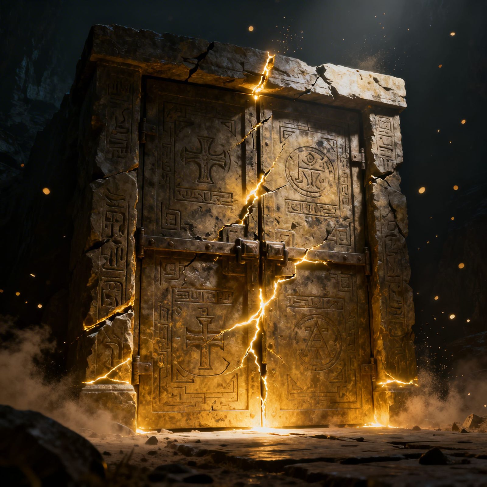 Ancient Sealed Gate Emitting Golden Light