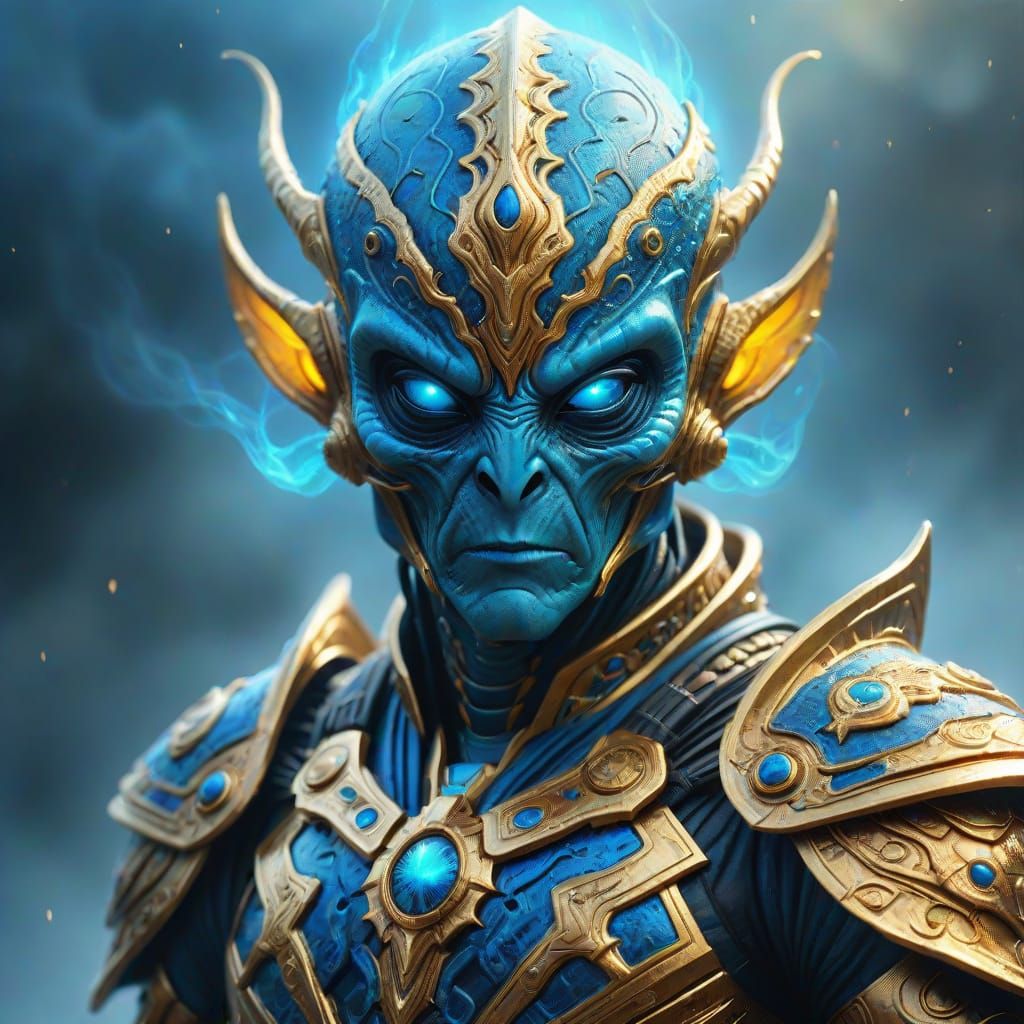 Intricate Alien Warrior in Golden Armor